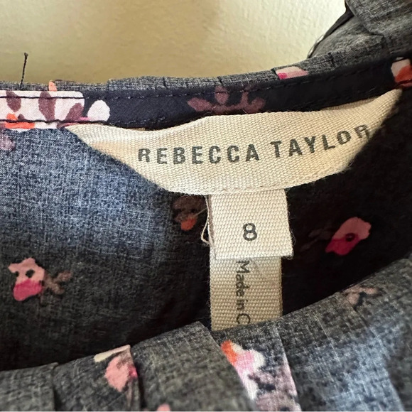 Rebecca Taylor size 8 Navy Blue Ruffle Sleeveless Blouse Top Floral high neck - Picture 3 of 5